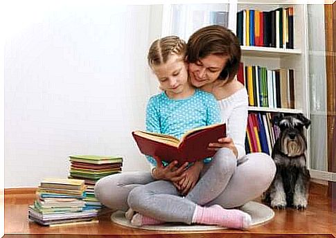 mother studying with daughter