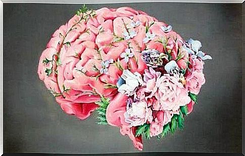 Pink brain with flowers