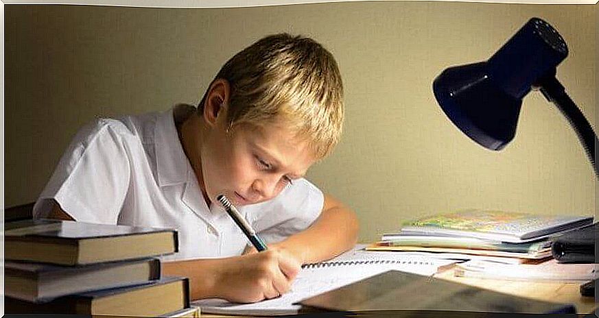 Children's disrespect for teachers: Boy doing homework.