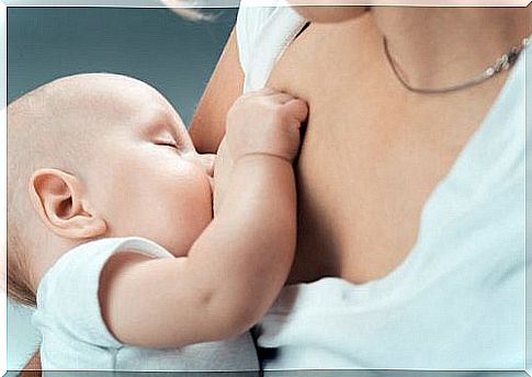 A baby is breastfeeding