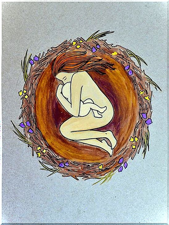 animation of a mother with her child in a nest