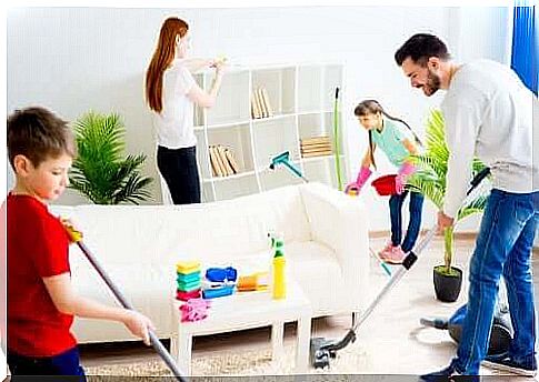 family cleaning together