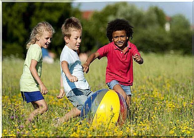 Children play outside in the summer