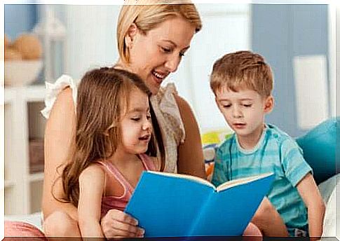 mother reading to her children